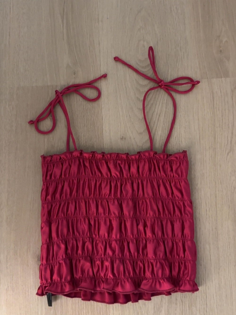 Urban Outfitters Pink Smocked Tie-Strap Crop Top
